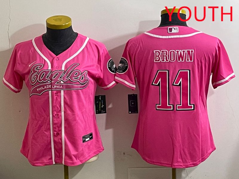 Youth Philadelphia Eagles #11 Brown Pink Jointly Name 2025 Nike Limited NFL Jersey style 8